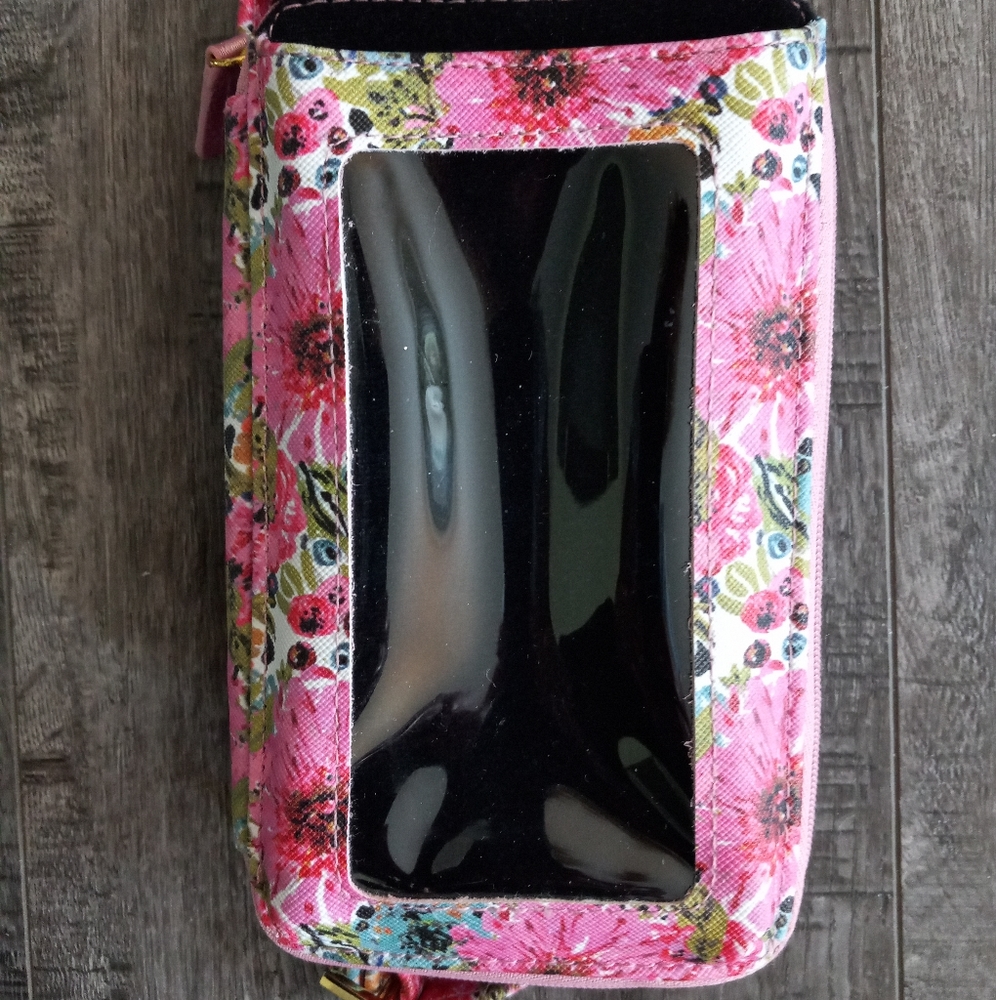 Buxton pink floral "Spring in bloom" crossbody wallet with removable str…